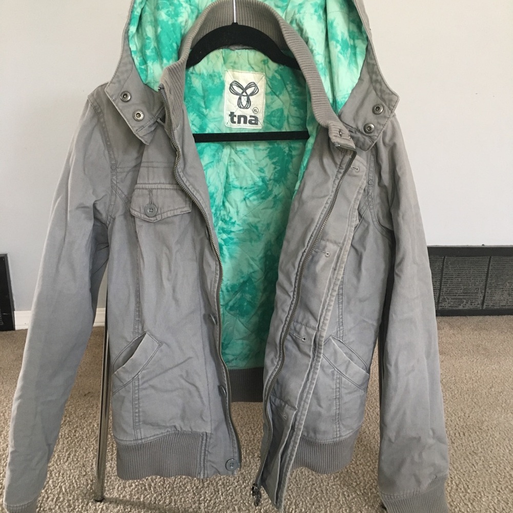 Aritzia grey hooded Maverick bomber jacket